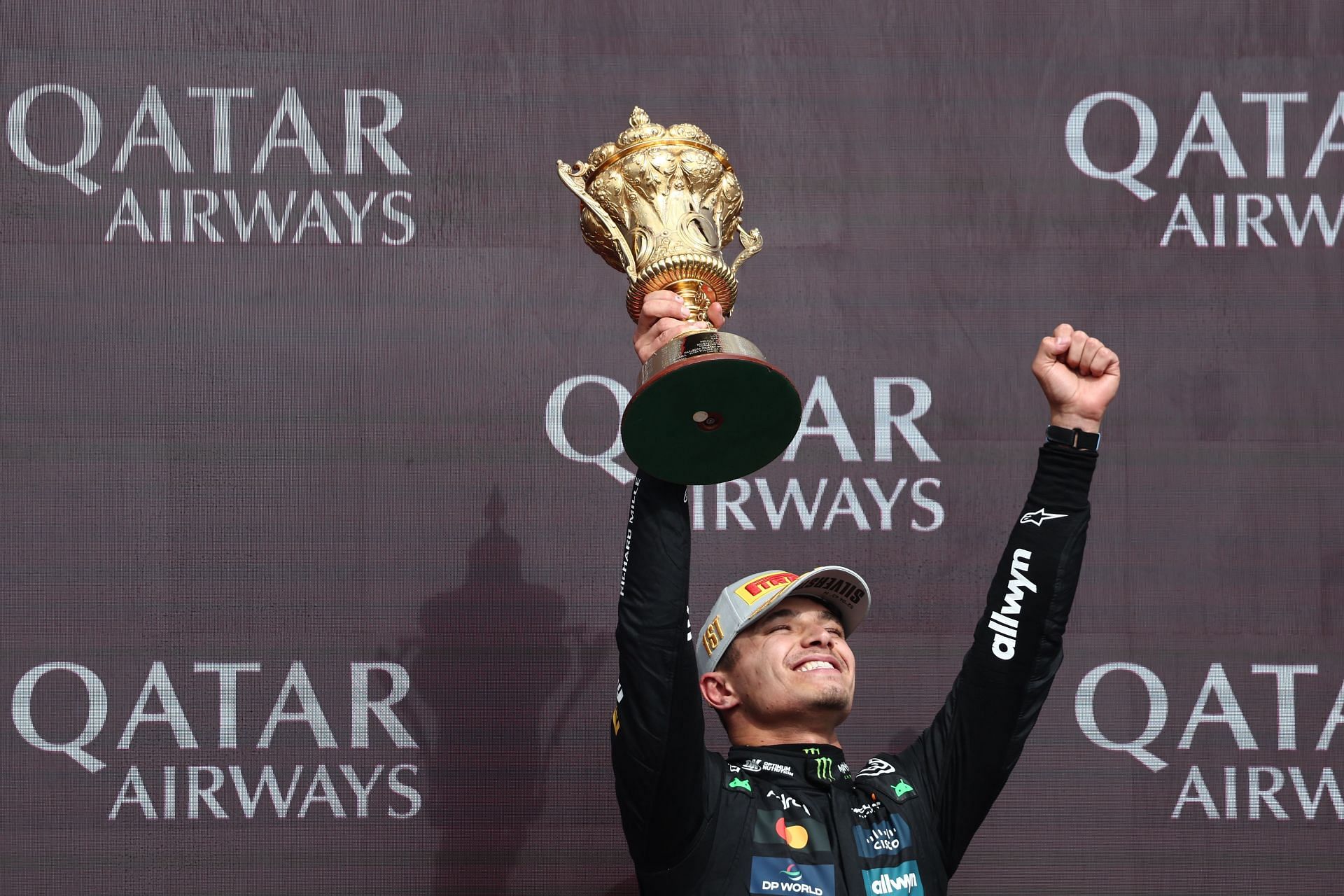 Lando Norris on the podium after the British Grand Prix 2025 - Source: Getty